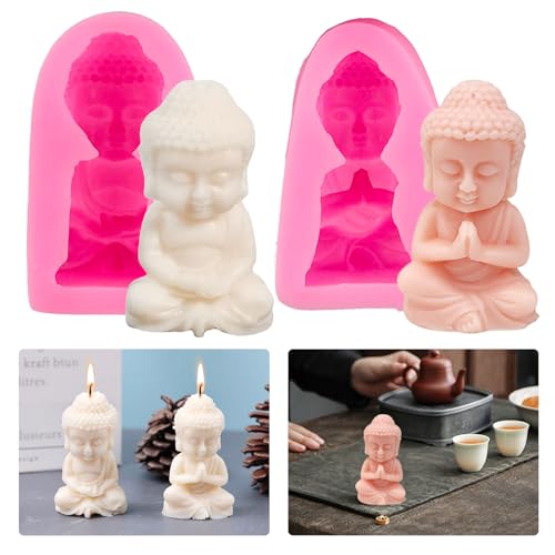 2 Stück Kerzen Silikonform 3D Kerzengießform Silikon Kerzenform Gießform Buddha Statue Silikonform Buddha Figuren Kerzenform Seifenform Gipsform Beton Gießform Handwerk Schokolade Fondant Kuchenform von Tuxuzal