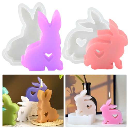 2 Stück Osterhase Silikonform Gießform Kerzenform Ostern Kaninchen Silikonform, Epoxidharz Form Ostern Hase Gießform Silikon Hase, Kaninchen Form zum Gießen for Kerzen Beton Gips Seife DIY Handwerk von Tuxuzal