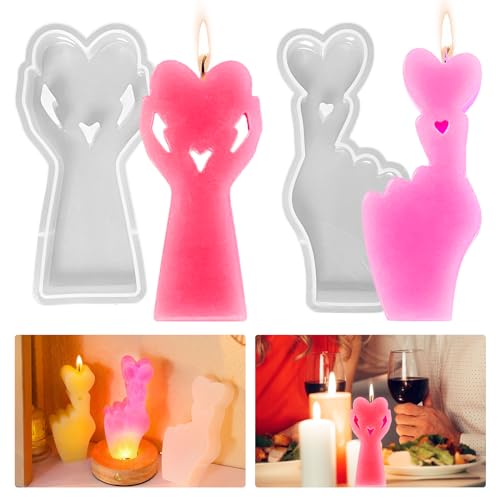 2 Stück Silikonformen Gießformen Hand mit Herz Kerzenform zum Gießen, Epoxidharz Form Herz Hand Kerzengießformen Herzform Silikon Hand Gießform Gipsform DIY Handwerk Haus Dekoration von Tuxuzal