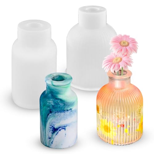 2 Stück Vase Epoxidharz Silikonform Vasen Gießform DIY Vase Resin Formen, Epoxidharz Silikon Vase Formen zur Herstellung von Vasen, Kristallflaschen, Aufbewahrungsflaschen und dekorativen Ornamenten von Tuxuzal