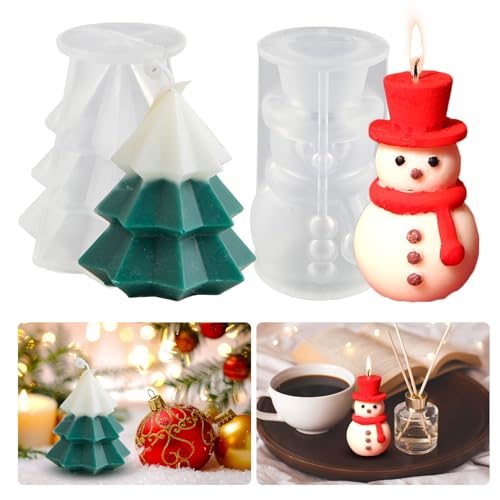 2 Stück Weihnachtsbaum Silikonform Kerzenform Schneemann Gießform Weihnachten Epoxidharz Form Weihnachts Kerzenform Silikonform Schneemann Kerzengießform Weihnachtsbaum Harzform Weihnachts Deko von Tuxuzal