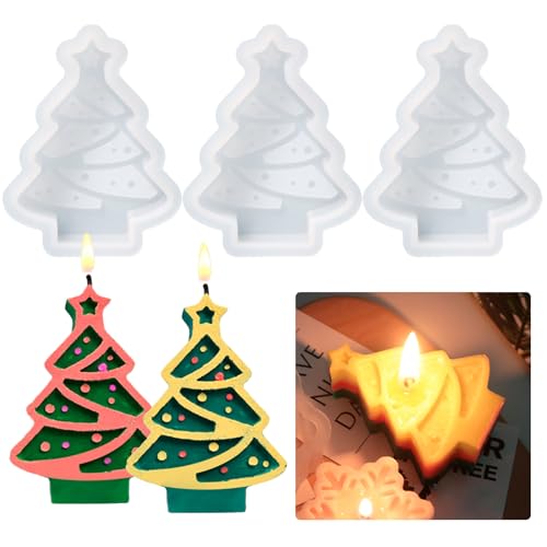 3 Stück Weihnachten Kerzenform Silikonform Weihnachtsbaum Gießform Weihnachten Seifenform Silikon Kerzengießform Weihnachten Resin Form 3D Weihnachtsbaum Harzform DIY Fondant Weihnachten Silikonform von Tuxuzal