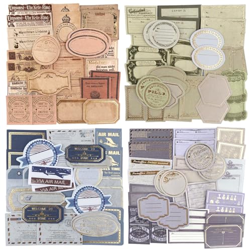 4 Set Scrapbooking Sticker Vintage Stempel Aufkleber Vintage Scrapbook Deko Papier Dekorativ Sticker für DIY Beschreibbare Dekopapier Scrapbooking Zubehör für Kalender Notizbuch Tagebuch Fotoalbum von Tuxuzal