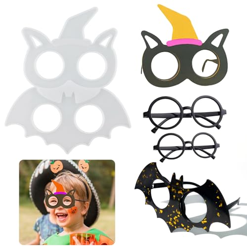 4 Stück Halloween Silikonform Halloween Epoxidharz Form Gießform Halloween Fledermaus Silikonform Katzenauge Brille Harzform mit Brillengestelle Requisiten für Rollenspiele Halloween Party Deko von Tuxuzal