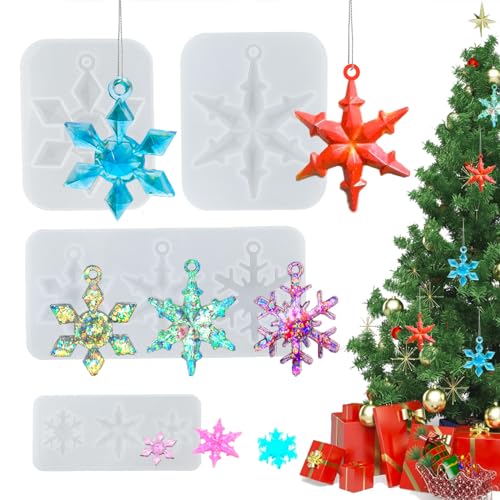 4 Stück Weihnachten Schneeflocke Silikonform Schneeflocke Anhänger Epoxidharz Formen Weihnachts Anhänger Gießform Silikon Weihnachts Dekoration Christbaumschmuck Weihnachts Hängende Ornamente Harzform von Tuxuzal