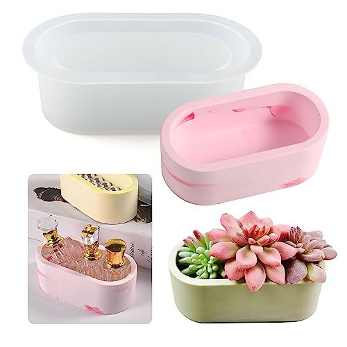 Epoxidharz Aufbewahrungsbox Silikonform für Schmuck, Kleine Blumentopf Silikonform Blumentopf Beton Gießform DIY Oval Aufbewahrungsbox Epoxidharz Form Gießform Blumentopf Gipsform Pflanzgefäße Form von Tuxuzal