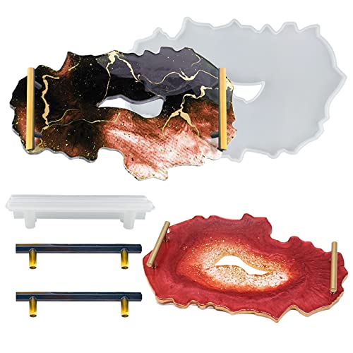 Epoxidharz Silikonform Tablett mit Rand DIY Groß Untersetzer Silikonform Irregulär Blumen Form Untersetzer Tablett mit Griff Silikon Gießform Groß Tablett Epoxidharz Kunst Untersetzer Formen Gießen von Tuxuzal