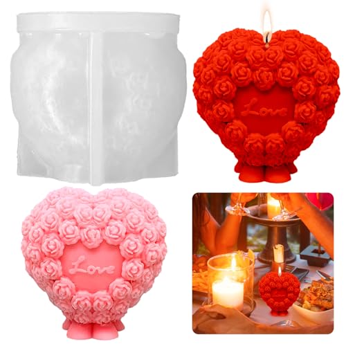 Silikonform Kerzenform Silikon Herz Kerzenform Rosen Blumen Kerzengießform Herz Silikonform Kerzen Gießform Herz Seifenform 3D Liebe Gießen Silikonform DIY Herzform Silikonform Rosenkugel Kerzen Form von Tuxuzal