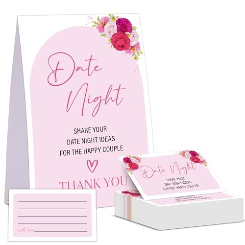 Rosa Floral Date Night Game, Date Night Ideas Sign with 50 Cards, Bridal Shower Game, Modern Bridal Shower Decorations, Wedding Date Night Advice - 01 von Tuyashua