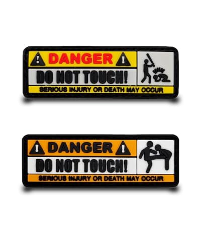 2 Stück 3D PVC Danger Do Not Touch Warnbanner Lustige Patch Hook & Loop Abnehmbare Aufnäher Taktische Flagge Patch Applikation für Baseballkappe Taschen Jacke Rucksäcke Draussen Weste Kleidung von Tuyatezhi