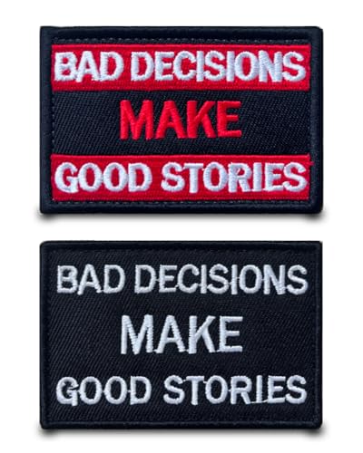 2 Stück Bad Decisions Make Good Stories Motivationsphrasen Flagge Patch Nylon Stickerei Abzeichen Lustiger Taktische Aufnäher Applikation für Kleidung Hut Jacke Rucksäcke Weste Jeans T-Shirt von Tuyatezhi