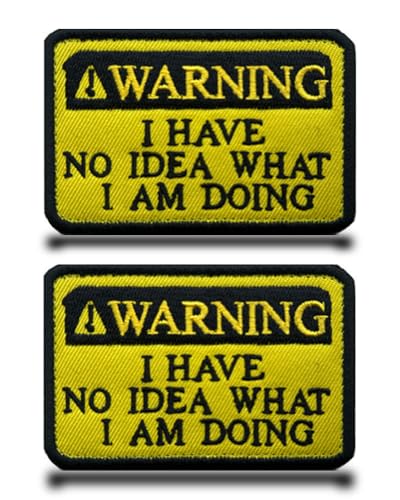 2 Stück Gelb"Warning I Have No Idea What I Am Doing"Lustige Patch Abnehmbare Aufnäher mit Stickereiverschluss Applikation Taktisch Militär Patch für Jacke Weste Rucksäcke Kleidung Taschen Abzeichen von Tuyatezhi