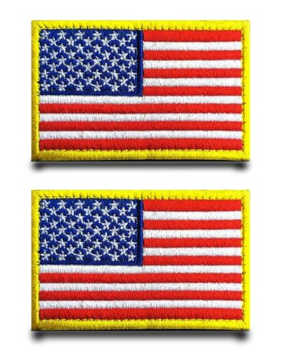 2 Stück Gold USA Flagge Patch Stickerei Taktische Militär Patch,Aufnäher Mit Nylon Airsoft Für Taktische Kleidung Jacke Stickereibänder Taschen Abzeichen Rucksäcke von Tuyatezhi