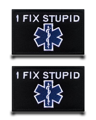 2 Stück I Fix Stupid EMT bestickte lustige Applikation Klettverschluss taktisches medizinisches Emblem Patch für Rucksäcke, Hüte, Westen, Uniform, Jeans, Kleidung usw von Tuyatezhi
