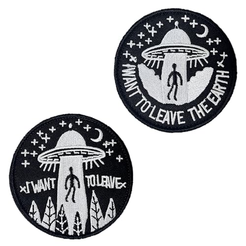 2 Stück I Want To Leave/The Earth Alien UFO Lustiger Patch Hook & Loop Stickerei Flagge Taktische Abnehmbar Aufnäher Applikation für Rucksäcke Weste Kleidung Hut Jacke Jeans T-Shirt 2 Stück I Want To Leave/The Earth Alien UFO Lustiger Patch Hook & Loop Stickerei Flagge Taktische Abnehmbar Aufnäher Applikation für Rucksäcke Weste Kleidung Hut Jacke Jeans T-Shirt von Tuyatezhi