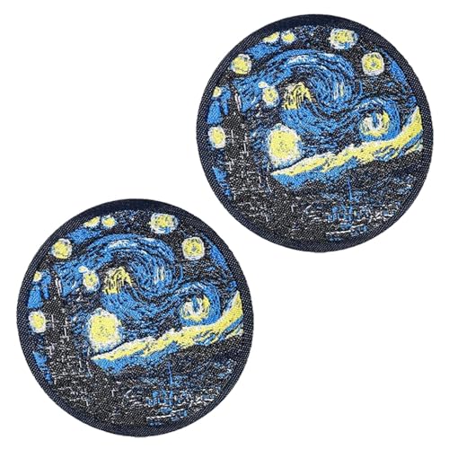 2 Stück Kunst Sternenhimmel Ölgemälde Lustiges Emblem Patch zum Aufbügeln oder Aufnähen, Farbe bestickter Verschluss, niedlicher Stil, Applikation, taktische Militär-Aufnäher für Kleidung, Jeans von Tuyatezhi