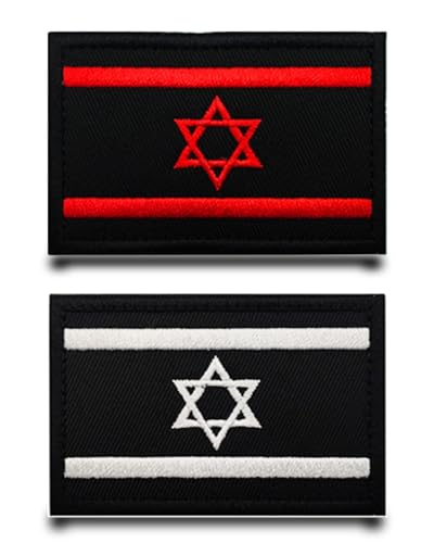 2 Stück Rot Weiß Israelisch Flagge-Patch Stickerei Taktische Militär Israel Patch,Aufnäher mit Stickereiverschluss Airsoft für Rucksäcke Taktische Kleidung Taschen Abzeichen Jacke von Tuyatezhi