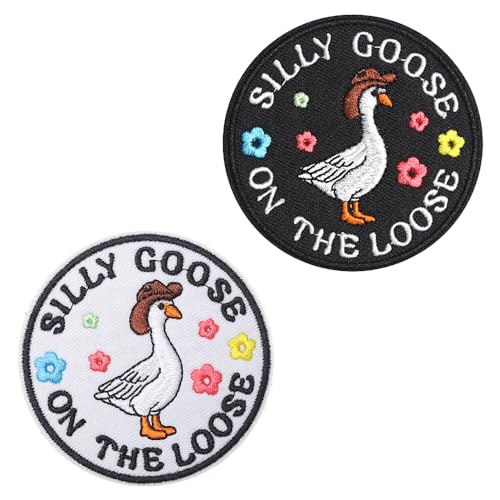 2 Stück SILLY GOOSE ON THE LOOSE Lustiger Flagge Patch Stickerei Taktische Abzeichen Aufnäher mit Nylon Militär Patch Applikation für Hut Kleidung Rucksäcke Jacke Jeans Taschen Weste von Tuyatezhi