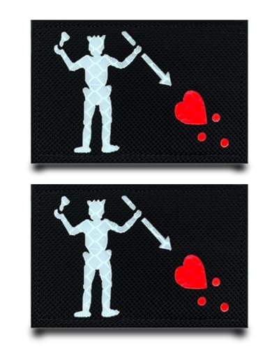 2 Stück Schwarzer Bart Pirat Reflektierend Lustige Patch Abnehmbare Aufnäher mit Stickerei Flagge Patch Applikation für Baseballkappe Rucksäcke Draussen Jacke Weste Kleidung Taschen Jeans von Tuyatezhi