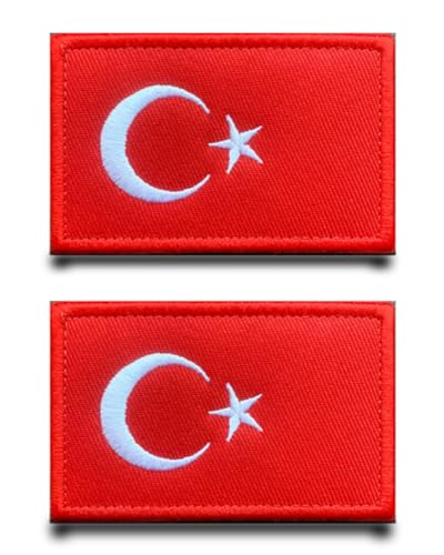 2 Stück Türkei Flagge-Patch Stickerei Taktische Militär Patch,Aufnäher Mit Nylon Airsoft Für Rucksäcke Taktische Kleidung Jacke Stickereibänder Taschen Abzeichen von Tuyatezhi