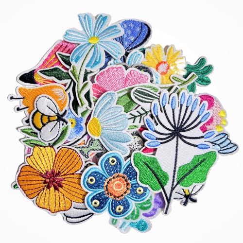 32 Stück bunte Blumen-Embleme, zum Aufbügeln oder Aufnähen, bestickter Stoff, niedliche Stile, Gänseblümchen, Schmetterling, Bienen-Aufnäher für Kleidung, Jeans, T-Shirts, Rucksäcke, Westen, Hüte 32 Stück bunte Blumen-Embleme, zum Aufbügeln oder Aufnähen, bestickter Stoff, niedliche Stile, Gänseblümchen, Schmetterling, Bienen-Aufnäher für Kleidung, Jeans, T-Shirts, Rucksäcke, Westen, Hüte von Tuyatezhi