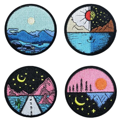 4 Stück Moon from Mountain Vintage-Emblem-Aufnäher, zum Aufbügeln oder Aufnähen, bestickter Verschluss, niedlicher Stil, lustige Applikation, taktische Militär-Aufnäher für Jacken, Hüte, Westen 4 Stück Moon from Mountain Vintage-Emblem-Aufnäher, zum Aufbügeln oder Aufnähen, bestickter Verschluss, niedlicher Stil, lustige Applikation, taktische Militär-Aufnäher für Jacken, Hüte, Westen von Tuyatezhi