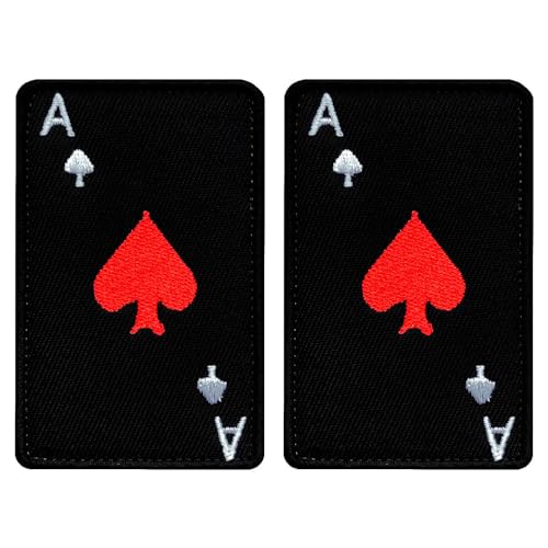 Ace of Spades Todes-Ass-Karten-Aufnäher, bestickte Klettverschlüsse, für Kleidung, Rucksäcke, Mützen, Jeans, Hüte, Westen, Uniform, 2 Packungen von Tuyatezhi