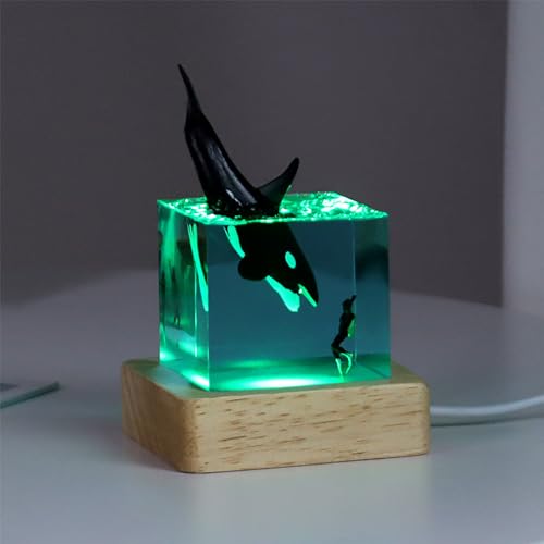 Tuzsocr 3D-Epoxidharz-Lampe, LED-Wal-Nachtlicht, Seetaucher und Hai-Würfel-Lampe, realistische Ozean-Tier-Skulptur, Walmodell mit Holzsockel, 70 mm, einzigartiges Geschenk für Ozeanliebhaber (Stil 3 + Tuzsocr 3D-Epoxidharz-Lampe, LED-Wal-Nachtlicht, Seetaucher und Hai-Würfel-Lampe, realistische Ozean-Tier-Skulptur, Walmodell mit Holzsockel, 70 mm, einzigartiges Geschenk für Ozeanliebhaber (Stil 3 + von Tuzsocr