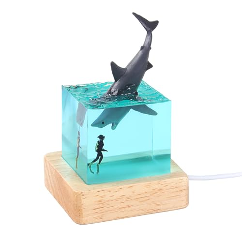 Tuzsocr 3D-Epoxidharz-Lampe, LED-Wal-Nachtlicht, Seetaucher und Hai-Würfel-Lampe, realistische Ozean-Tier-Skulptur, Walmodell mit Holzsockel, 70 mm, einzigartiges Geschenk für Ozeanliebhaber (Stil 1 + Tuzsocr 3D-Epoxidharz-Lampe, LED-Wal-Nachtlicht, Seetaucher und Hai-Würfel-Lampe, realistische Ozean-Tier-Skulptur, Walmodell mit Holzsockel, 70 mm, einzigartiges Geschenk für Ozeanliebhaber (Stil 1 + von Tuzsocr