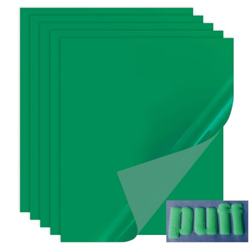 Tvinyl Warehouse Green Puff Vinyl Heat Transfer, 5 Stück Green Puff HTV-Vinyl für T-Shirt, große Haftung und Puff-Effekt Tvinyl Warehouse Green Puff Vinyl Heat Transfer, 5 Stück Green Puff HTV-Vinyl für T-Shirt, große Haftung und Puff-Effekt von Tvinyl Warehouse