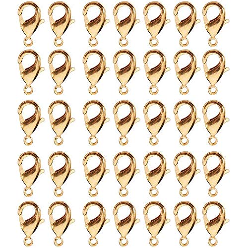 Tweal Karabiner Verschluss,100 Stück Versilberte Karabinerverschlüsse Schmuckverschlüsse für Halsketten Armband,Anhänger,Fußkette,Schmuckherstellung (Gold 12mm) von Tweal