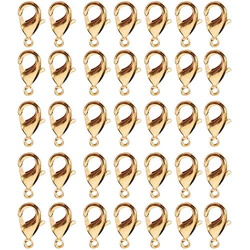 Tweal Karabiner Verschluss,100 Stück Versilberte Karabinerverschlüsse Schmuckverschlüsse für Halsketten Armband,Anhänger,Fußkette,Schmuckherstellung (Gold 12mm) von Tweal