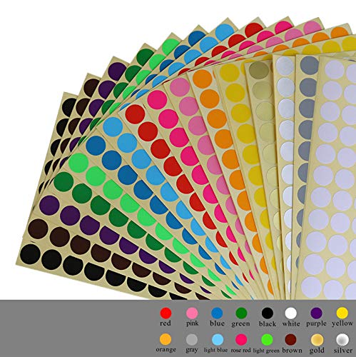 Tweal Selbstklebende Aufkleber, rund, 16 Blatt, 16 mm, Farbe Codierung, Etiketten für Büro, Schule, Kalender, Kartenaufkleber von Tweal