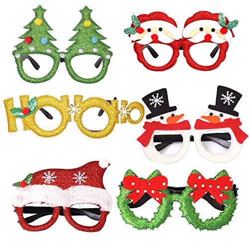 Weihnachten Brillengestell,6 Stück Weihnachten Brillen Weihnachtsbaum Brillenrahmen Brillengestell Geweih Kreative Lustige Brillen für Erwachsene und Kinder von Tweal