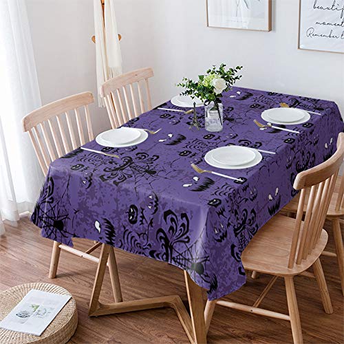 TweetyBed Tischdecke aus Baumwollleinen, rechteckig, Spukhaus, knitterfrei, dekorativ für Halloween, Dinnerpartys und gruselige Filmabende, 152,4 x 304,8 cm, Violett / Schwarz von TweetyBed