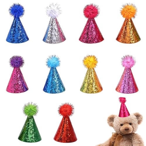 10er Pack Mini-Partyhüte für Spielzeugtiere, Kleine verstellbare Hüte mit glänzenden Pompons für Mini-Hunde, Kätzchen, Teddys, Puppen, Bastelarbeiten, Geburtstagskuchen-Dekorationen, Partyzubehör 10er Pack Mini-Partyhüte für Spielzeugtiere, Kleine verstellbare Hüte mit glänzenden Pompons für Mini-Hunde, Kätzchen, Teddys, Puppen, Bastelarbeiten, Geburtstagskuchen-Dekorationen, Partyzubehör von Tweruna