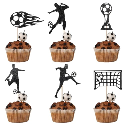 24 Stück Fußball-Kuchenaufsätze, Geburtstags-Fußball-Kuchendekorationen für Fußball-Themen-Geburtstagsparty Sportparty-Zubehör für Männer Jungen von Tweruna