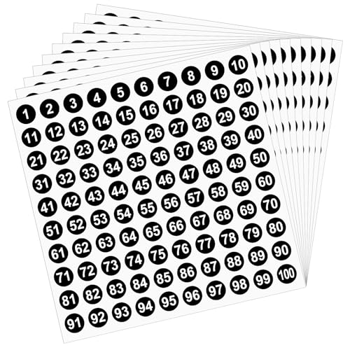 Tweruna 10 Blatt 1-100 Zahlen Aufkleber, 10 mm Klebezahlen Schwarz, Nummern-Aufkleber, Selbstklebende Zahlen Aufkleber Sticker, Number Stickers für Büros Schließfächerheim Klassifikation von Tweruna
