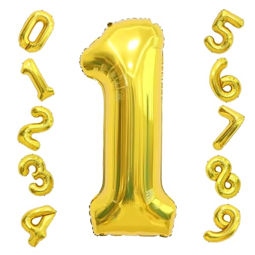 Zahlen Helium Ballons Goldene 1 Folienballon Zahl Geburtstagsdeko mit Goldene Metallische Ballons für 1. Geburtstagsparty Deko Hochzeitsdeko Neujahrsdekoration Goldeneene Zahl Luftballon von Twidels