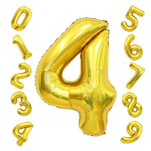 Zahlen Luftballon Geburtstag Folienballon Goldene 4 Luftballons Zahlen Helium Ballons Geburtstag Für Geburtstagsdeko, Hochzeitsdeko, Party Deko, Neujahrsdekoration, JubiläUmsdekoration von Twidels