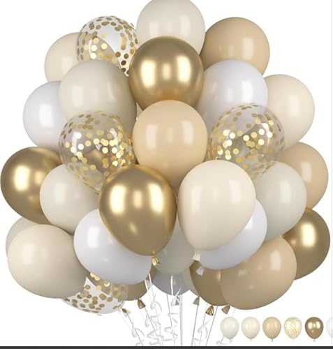 Luftballons Beige Gold, Packung mit 60 Luftballons Geburtstagsdeko mit Gold Konfetti Ballons Party Dekorationen Luftballons Beige Gold, Packung mit 60 Luftballons Geburtstagsdeko mit Gold Konfetti Ballons Party Dekorationen von Twidels