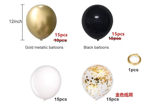 Packung mit 60 Luftballons, Luftballons Schwarz Gold Schwarz Geburtstagsdeko mit Gold Konfetti Ballons Abschluss, Geburtstag von Twidels