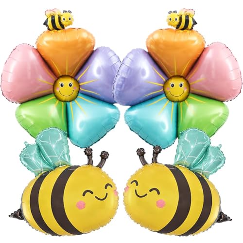 Luftballons Biene Folienballon Blume Ballon Große Gänseblümchen Folienballons Gelb Biene Geburtstagsballons Boho Blumen Balloons für Hochzeit Baby Shower Geburtstag Deko 4 Stück von Twinice