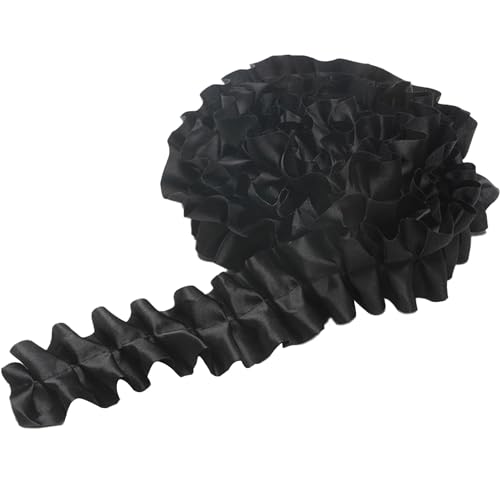 Spitzenband Dekoband 4.2M 5CM Satin Spitzen Spitzenband Rüschen Spitze Faltenbesatz Spitzenborte Für Diy Nähen Kleidung Bestickte Hochzeit Party Blumensträuße Kuchen Spitze Deko (Schwarz) von Twinice