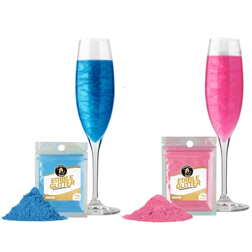 Twinkle my Drink® Essbarer Glitzer für Getränke Blau Pink - Gender Reveal Party Deko - Glitzer essbar für Sekt & Likör - vegan, geschmacksneutral - 12g für über 60 Getränke von Twinkle my Drink