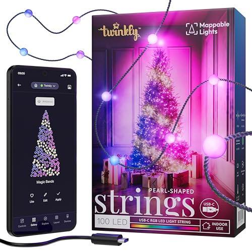 Twinkly Strings USB-C Pearls 100 LED, LED-Lichterkette in Perlenform, RGB LED-Lichter Mehrfarbig, Lichter zum Valentinstag, Kompatibel mit Alexa und Google Home, USB-C, Grünes Kabel, 6m Twinkly Strings USB-C Pearls 100 LED, LED-Lichterkette in Perlenform, RGB LED-Lichter Mehrfarbig, Lichter zum Valentinstag, Kompatibel mit Alexa und Google Home, USB-C, Grünes Kabel, 6m von Twinkly
