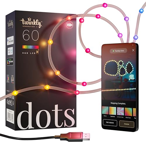 Twinkly Dots 3m, Mehrfarbiger und Flexibler LED-Streifen, Kompatibel mit Alexa und Google Home, Gaming-Lichter, Über 16 Mio. Farben, USB-betrieben, App-Steuerung, Schwarzes Kabel, 60 LEDs Twinkly Dots 3m, Mehrfarbiger und Flexibler LED-Streifen, Kompatibel mit Alexa und Google Home, Gaming-Lichter, Über 16 Mio. Farben, USB-betrieben, App-Steuerung, Schwarzes Kabel, 60 LEDs von Twinkly