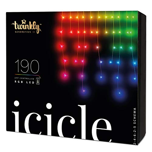 Twinkly Icicle - Hängende Lichterketten mit 190 RGB LEDs - Weihnachtsbeleuchtung für Drinnen und Draußen - App-gesteuerte Weihnachtsdeko, klares Kabel von Twinkly