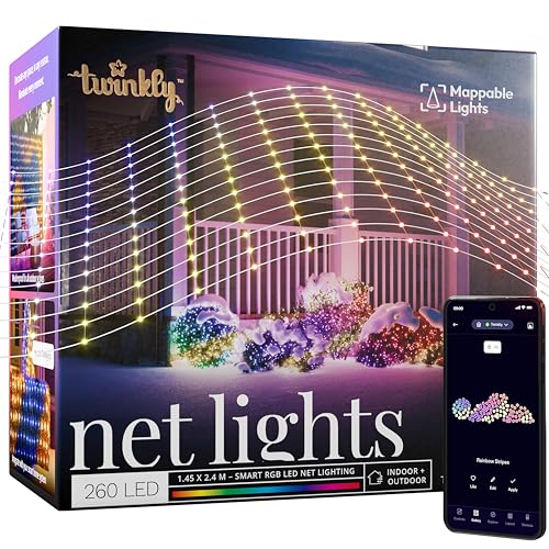 Twinkly Netzlichter, Flexibles LED-Gitter mit 260 RGB-LEDs, Lichtstreifen für Drinnen und Draußen, Kompatibel mit Alexa, Google Home, IP44, App-Steuerung, Transparentes Kabel, 1,2 m x 1,9 m Twinkly Netzlichter, Flexibles LED-Gitter mit 260 RGB-LEDs, Lichtstreifen für Drinnen und Draußen, Kompatibel mit Alexa, Google Home, IP44, App-Steuerung, Transparentes Kabel, 1,2 m x 1,9 m von Twinkly