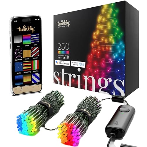 Twinkly Strings – App-gesteuerte LED-Lichterkette mit 250 RGB (16 Millionen Farben) LEDs. 20 Meter. Schwarzes Kabel. Intelligente Beleuchtungsdekoration für den Innen- und Außenbereich von Twinkly